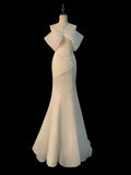 Niulatu Mermaid Off The Shoulder Short Sleeves Ivory Chiffon Wedding Dresses With Ruffles HZ1110