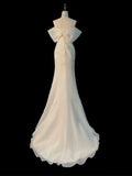 Niulatu Mermaid Off The Shoulder Short Sleeves Ivory Chiffon Wedding Dresses With Ruffles HZ1110