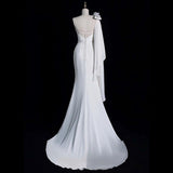 Niulatu Mermaid One Shoulder Sleeveless Ivory Chiffon Wedding Dresses With Flowers HZ1110