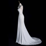 Niulatu Mermaid One Shoulder Sleeveless Ivory Chiffon Wedding Dresses With Flowers HZ1110