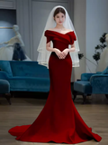 Niulatu Mermaid Strapless Satin Long Burgundy Prom Dresses HZ1110