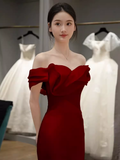 Niulatu Mermaid Strapless Satin Long Burgundy Prom Dresses HZ1110