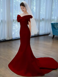 Niulatu Mermaid Strapless Satin Long Burgundy Prom Dresses HZ1110