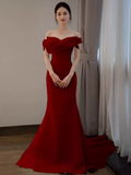 Niulatu Mermaid Strapless Satin Long Burgundy Prom Dresses HZ1110