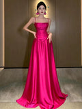 Niulatu A line Spaghetti Straps Hot Pink Long Evening Dress Prom Dresses Birthday Outfits HZ1110