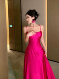 Niulatu A line Spaghetti Straps Hot Pink Long Evening Dress Prom Dresses Birthday Outfits HZ1110