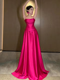Niulatu A line Spaghetti Straps Hot Pink Long Evening Dress Prom Dresses Birthday Outfits HZ1110