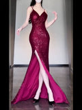 Niulatu Sheath Spaghetti Straps Burgundy Sequin Long Evening Dress Prom Dresses Birthday Outfits HZ1110