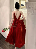 Niulatu A Line Spaghetti Straps Red Ankle Length Evening Dress Prom Dresses Birthday Outfits HZ1110