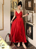 Niulatu A Line Spaghetti Straps Red Ankle Length Evening Dress Prom Dresses Birthday Outfits HZ1110