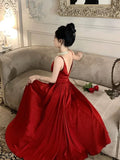 Niulatu A Line Spaghetti Straps Red Ankle Length Evening Dress Prom Dresses Birthday Outfits HZ1110