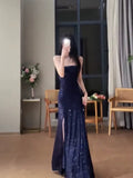 Niulatu Sheath Spaghetti Straps Navy Blue Sequin Evening Dress Prom Dresses Birthday Outfits HZ1110