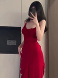 Niulatu Sheath Spaghetti Straps Red Long Evening Dress Prom Dresses Birthday Outfits HZ1110