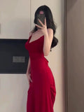 Niulatu Sheath Spaghetti Straps Red Long Evening Dress Prom Dresses Birthday Outfits HZ1110
