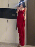 Niulatu Sheath Spaghetti Straps Red Long Evening Dress Prom Dresses Birthday Outfits HZ1110