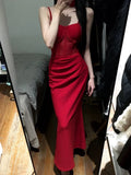 Niulatu Sheath Spaghetti Straps Red Satin Evening Dress Prom Dresses Birthday Outfits HZ1110
