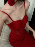 Niulatu Sheath Spaghetti Straps Red Satin Evening Dress Prom Dresses Birthday Outfits HZ1110