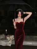 Niulatu Mermaid Straps Burgundy Velvet Evening Dress Prom Dresses Birthday Outfits HZ1110