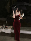Niulatu Mermaid Straps Burgundy Velvet Evening Dress Prom Dresses Birthday Outfits HZ1110