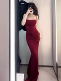 Niulatu Mermaid Spaghetti Straps Burgundy Evening Dress Prom Dresses Birthday Outfits HZ1110