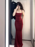 Niulatu Mermaid Spaghetti Straps Burgundy Evening Dress Prom Dresses Birthday Outfits HZ1110