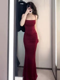 Niulatu Mermaid Spaghetti Straps Burgundy Evening Dress Prom Dresses Birthday Outfits HZ1110