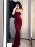 Niulatu Mermaid Spaghetti Straps Burgundy Evening Dress Prom Dresses Birthday Outfits HZ1110