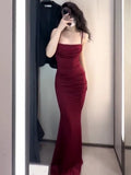 Niulatu Mermaid Spaghetti Straps Burgundy Evening Dress Prom Dresses Birthday Outfits HZ1110