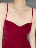 Niulatu A line Spaghetti Straps Burgundy Velvet Evening Dress Prom Dresses Birthday Outfits HZ1110