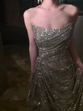 Niulatu Sheath Strapless Champagne Sequin Evening Dress Prom Dresses Birthday Outfits HZ1110
