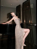 Niulatu Sheath Strapless Champagne Sequin Evening Dress Prom Dresses Birthday Outfits HZ1110