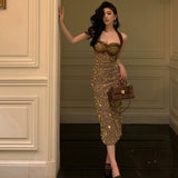 Niulatu Sheath Halter Sequin Midi Evening Dress Prom Dresses Birthday Outfits HZ1110