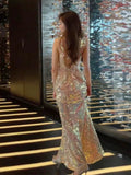 Niulatu Mermaid Straps Sequin Backless Long Birthday Dress Prom Dresses HZ1110