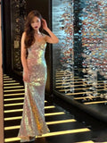 Niulatu Mermaid Straps Sequin Backless Long Birthday Dress Prom Dresses HZ1110