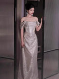 Niulatu Sheath Off The Shoulder Sequin Long Evening Dress Prom Dresses Birthday Outfits HZ1110