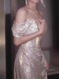 Niulatu Sheath Off The Shoulder Sequin Long Evening Dress Prom Dresses Birthday Outfits HZ1110