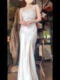 Niulatu Mermaid Square Neckline White Slit Long Evening Dress Prom Dresses Birthday Outfits HZ1110