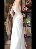 Niulatu Mermaid Square Neckline White Slit Long Evening Dress Prom Dresses Birthday Outfits HZ1110