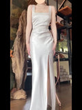 Niulatu Mermaid Square Neckline White Slit Long Evening Dress Prom Dresses Birthday Outfits HZ1110