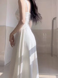 Niulatu A line Square Satin White Sleeveless Prom Dresses Birthday Party Dress HZ1110