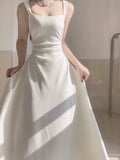 Niulatu A line Square Satin White Sleeveless Prom Dresses Birthday Party Dress HZ1110