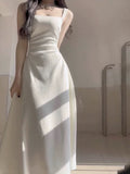 Niulatu A line Square Satin White Sleeveless Prom Dresses Birthday Party Dress HZ1110