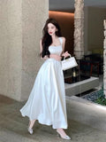 Niulatu A Line Square Neckline White Satin Evening Dress Prom Dresses HZ1110