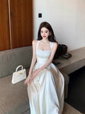 Niulatu A Line Square Neckline White Satin Evening Dress Prom Dresses HZ1110