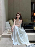 Niulatu A Line Square Neckline White Satin Evening Dress Prom Dresses HZ1110