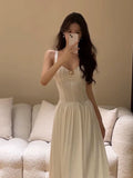 Niulatu A Line Straps White Backless Evening Dress Prom Dresses HZ1110