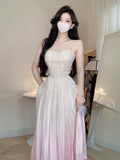 Niulatu A Line Spaghetti Straps Ombre Pink Long Evening Dress Prom Dresses HZ1110