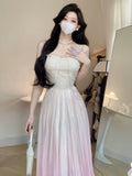 Niulatu A Line Spaghetti Straps Ombre Pink Long Evening Dress Prom Dresses HZ1110