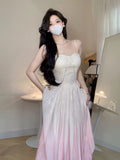 Niulatu A Line Spaghetti Straps Ombre Pink Long Evening Dress Prom Dresses HZ1110