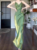 Niulatu Sheath Spaghetti Straps Green Chiffon Long Evening Dress Prom Dresses HZ1110